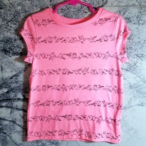 Carter's Melon Color Bird Print Cap Sleeve Girls Top Sz 5T EUC